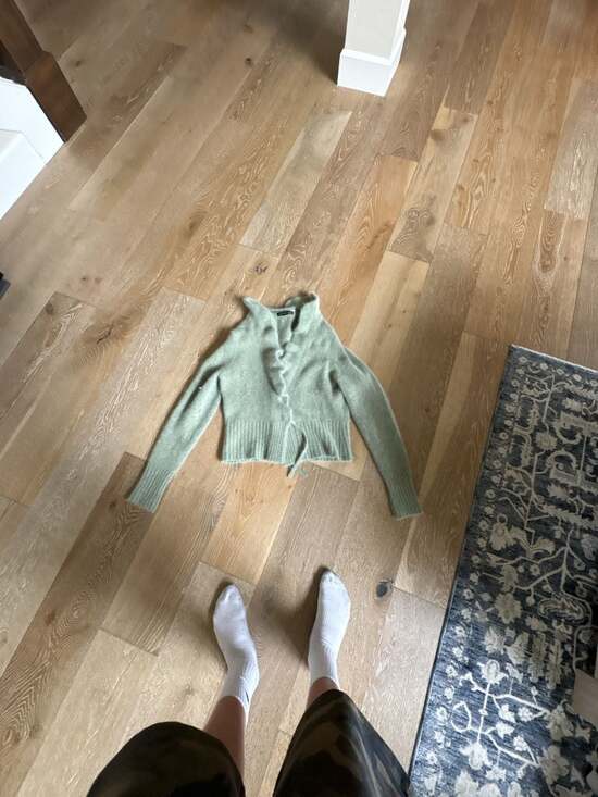 Elena Solano Sweaters - Elena Solano Women's Green Angora Blend Ruffled Open Front Cardigan